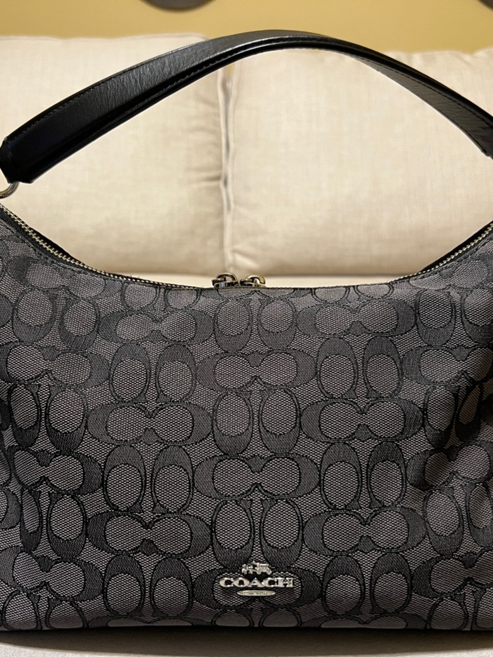 Coach Black and Gray Signature Jacquard Shoulder Hobo